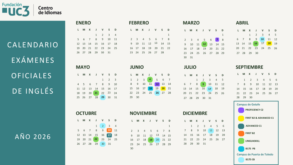 Official English exam calendar 2026