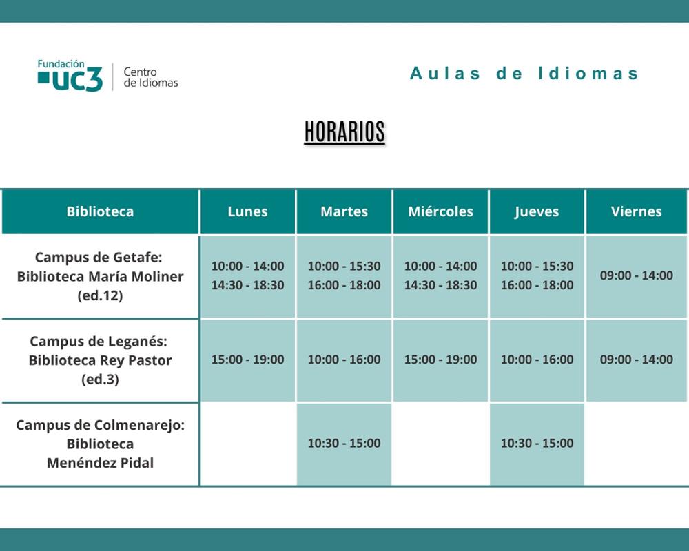 Horario aulas de idiomas