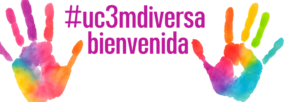 Imagen de dos manos de colores con la frase uc3m diversa