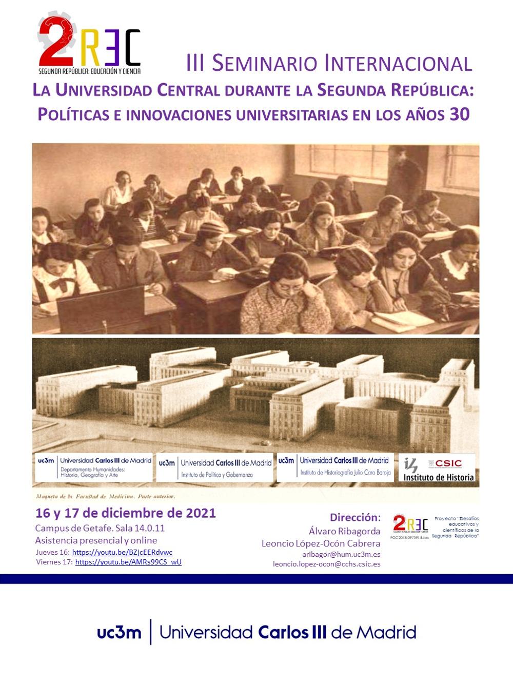 CARTEL III Seminario Internacional: La Universidad Central durante la Segunda República