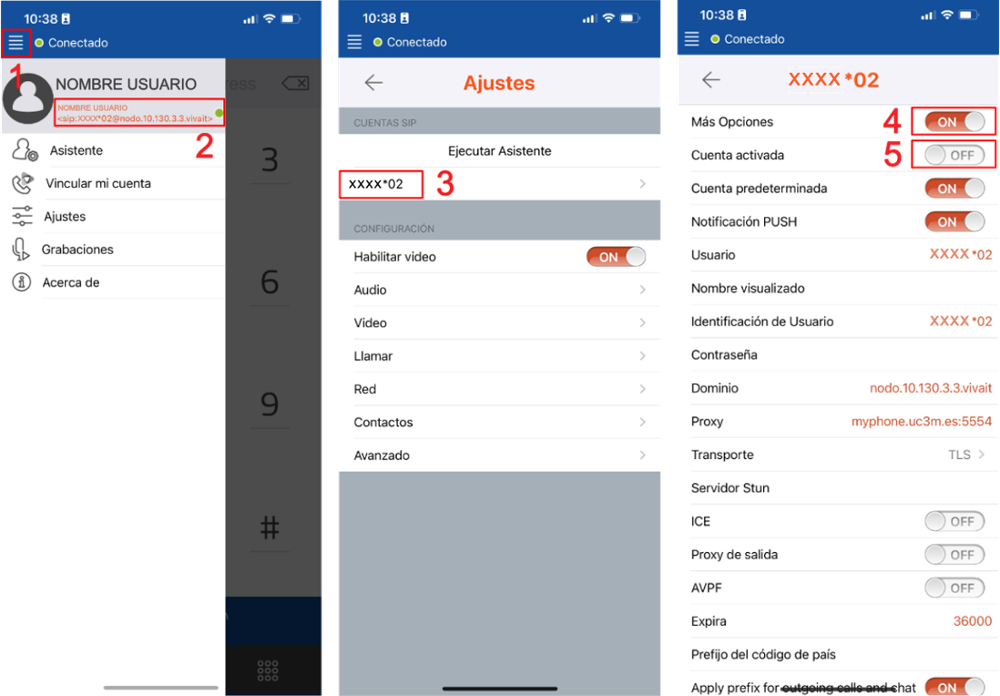 Interface de la app softphone en iPhone