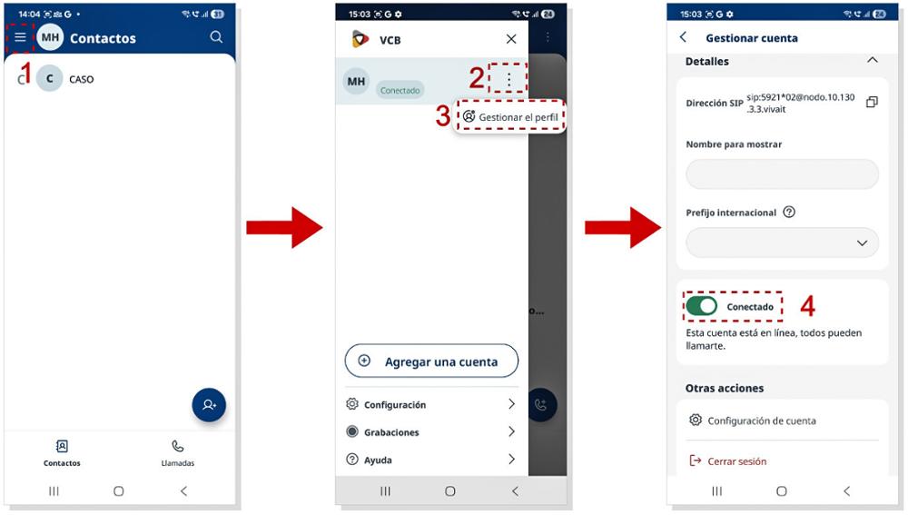 Interface de la app softphone en Android