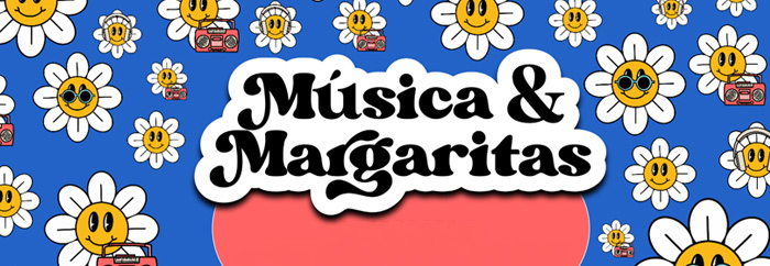 Imagen concierto Música y Margaritas con unas margaritas decorativas alrededor de la foto