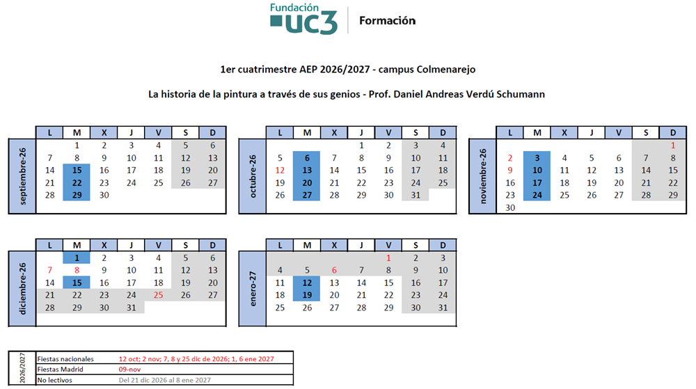 Martes, del 15 de septiembre de 2026 al 19 de enero de 2027