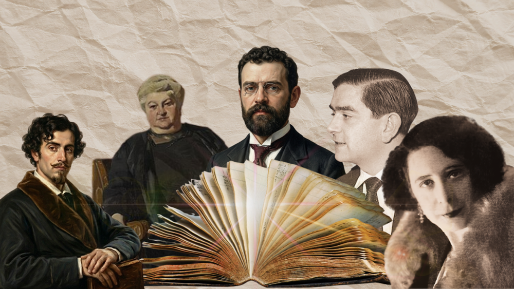Composición con imagenes de escritores de cuentos