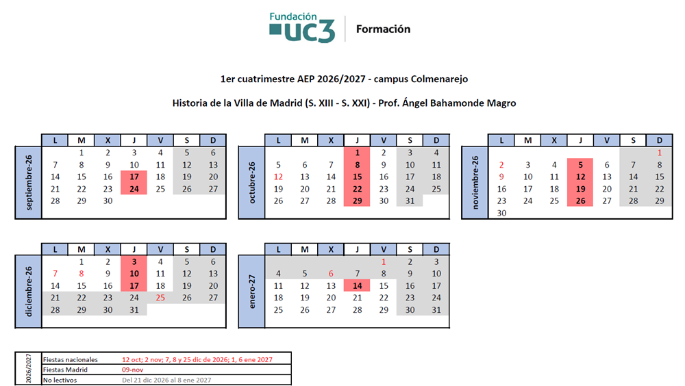 Jueves, del 17 de septiembre de 2026 al 14 de enero de 2027