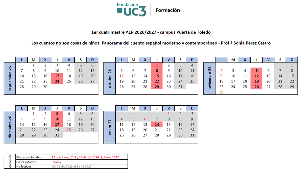 Jueves, del 17 de septiembre de 2026 al 14 de enero de 2027