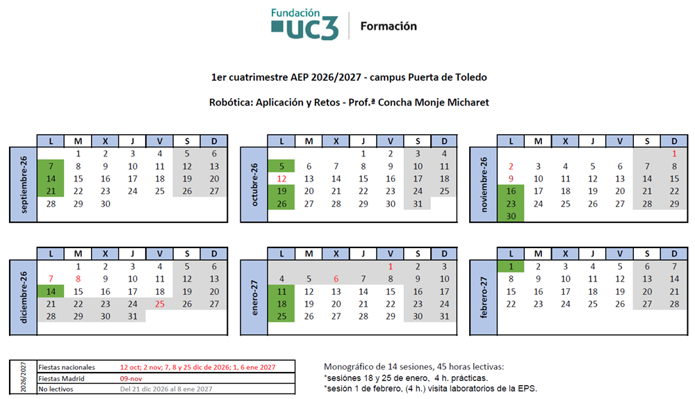 Lunes, del 7 de septiembre de 2026 al 1 de febrero de 2027