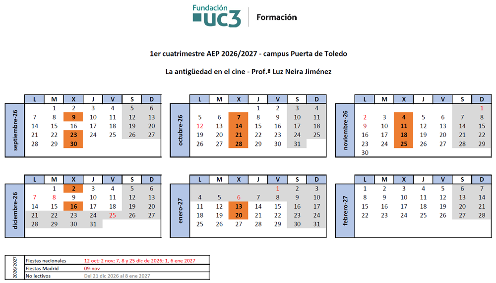 Miércoles, del 9 de septiembre de 2026 al 20 de enero de 2027