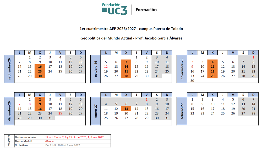 Miércoles, del 16 de septiembre de 2026 al 13 de enero de 2027
