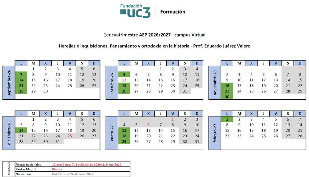 Lunes, del 7 de septiembre de 2026 al 1 de febrero de 2027