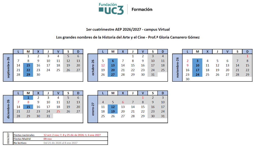 Martes, del 15 de septiembre de 2026 al 19 de enero de 2027